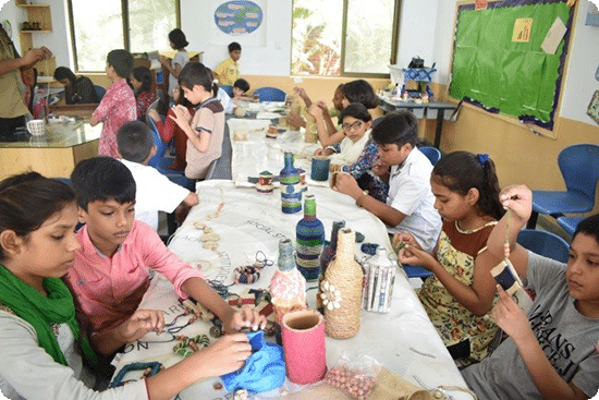 Sanjan Nagar students participating in a creative arts and crafts classroom activity