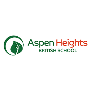 Logo of Aspen Heights British School featuring a green leaf inside a circular design