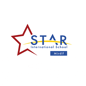 Logo of Star International School Mirdif featuring a red star outline and blue and yellow accents