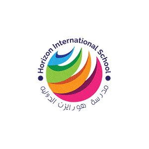 Logo of Horizon International School with colorful swoosh design and bilingual text