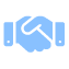 Blue handshake icon representing partnership or agreement
