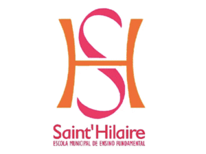 Logo of Escola Municipal de Ensino Fundamental Saint' Hilaire, featuring a stylized pink and orange "S" and "H" design above the school name in bold pink text.