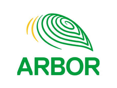ARBOR Logo with Stylized Leaf Design Green and yellow abstract leaf logo above the word