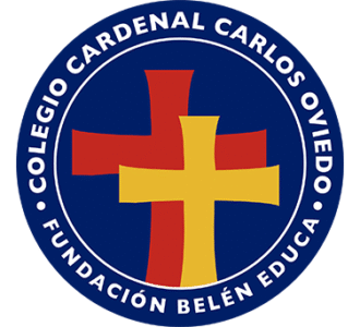 Logo of Colegio Cardenal Carlos Oviedo – Fundación Belén Educa, featuring red and yellow crosses