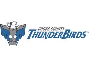 Cross County Thunderbirds logo with a stylized blue and gray eagle spreading its wings beside bold text.