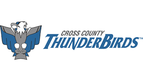 Cross County Thunderbirds logo with a stylized blue and gray eagle spreading its wings beside bold text.