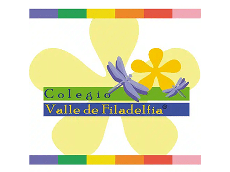 Logo of Colegio Valle de Filadelfia with vibrant floral and dragonfly motif Colegio Valle de Filadelfia logo with dragonflies and colorful flower design