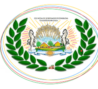 Escuela de Educación Secundaria Gobernador Piedrabuena logo with laurel leaves, horses, wheat, and rural landscape