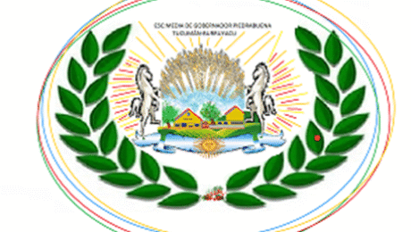 Escuela de Educación Secundaria Gobernador Piedrabuena logo with laurel leaves, horses, wheat, and rural landscape