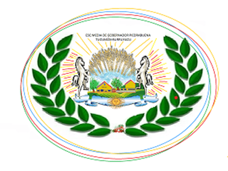 Logo of Escuela de Educación Secundaria Gobernador Piedrabuena, featuring symbols of agriculture and education Escuela de Educación Secundaria Gobernador Piedrabuena logo with laurel leaves, horses, wheat, and rural landscape