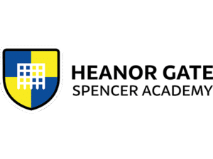 Heanor Gate Spencer Academy logo with shield emblem in blue and yellow