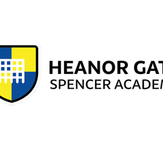Heanor Gate Spencer Academy logo with shield emblem in blue and yellow