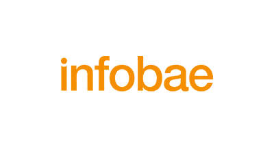 Infobae logo in orange lowercase text