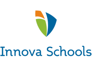 Logo of Innova Schools featuring a modern shield-like emblem in blue, green, and orange, above the name "Innova Schools" in blue text.