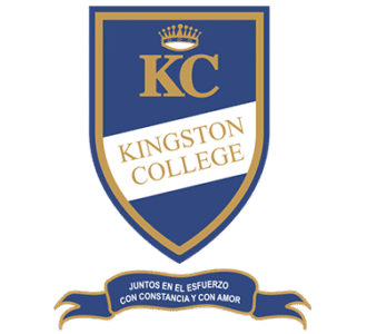 Kingston College shield logo with a crown above the letters KC and a banner reading “Juntos en el esfuerzo con constancia y con amor”