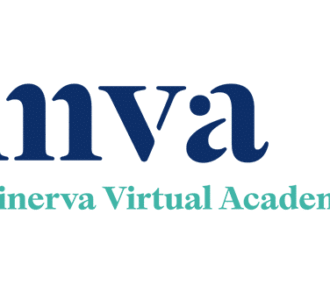 Logo of Minerva Virtual Academy with bold “mva” initials in dark blue and the full name in turquoise.
