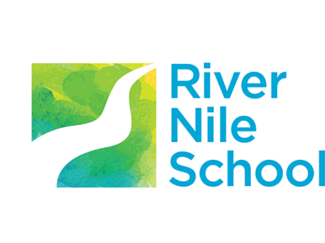 River Nile School logo Logo of River Nile School with stylised river graphic and blue text