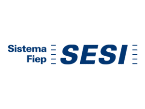 Logo of Sistema Fiep SESI in dark blue, with stylized text and horizontal lines flanking the acronym "SESI".