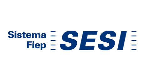 Logo of Sistema Fiep SESI in dark blue, with stylized text and horizontal lines flanking the acronym 