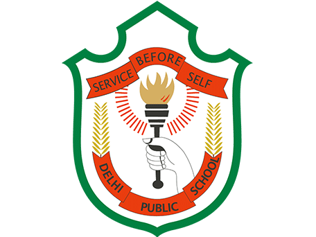 Delhi Public School Emblem Delhi Public School emblem featuring a hand holding a torch, flanked by wheat stalks, with the motto