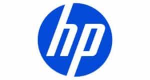 HP logo in white letters on a blue circular background