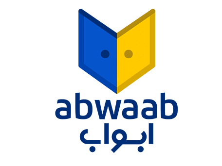 Abwaab Logo – Online Learning Platform Logo of Abwaab, a learning platform with blue and yellow design.