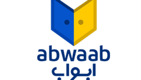 Logo of Abwaab, a learning platform with blue and yellow design.