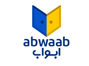 Logo of Abwaab, a learning platform with blue and yellow design.