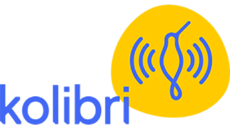 Kolibri logo featuring a stylized bird emitting sound waves on a blue and yellow background.