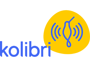 Kolibri logo featuring a stylized bird emitting sound waves on a blue and yellow background.