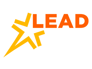LEAD logo with a star and dynamic text design in orange and yellow colors.