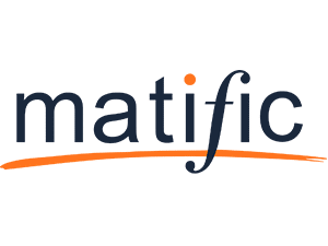 Matific logo with dark text and an orange underline