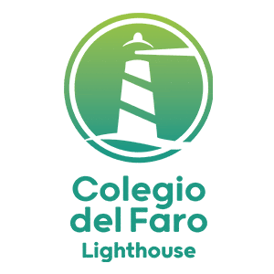 Colegio del Faro Lighthouse Campus logo with green gradient lighthouse symbol