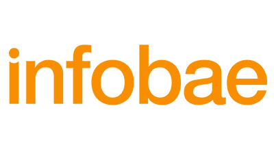 Infobae logo with an orange rectangular bar.