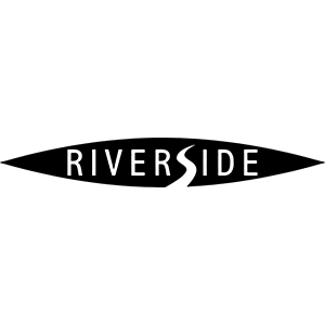 Riverside logo with stylized text in black and white.