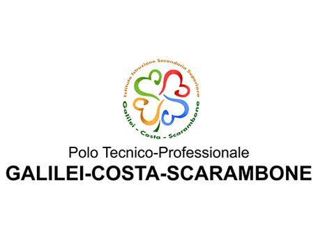 Istituto Galilei-Costa-Scarambone logo with colorful heart-shaped design symbolizing unity, education, and innovation in Lecce, Italy.