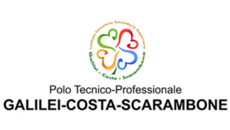 Istituto Galilei-Costa-Scarambone logo with colorful heart-shaped design symbolizing unity, education, and innovation in Lecce, Italy.
