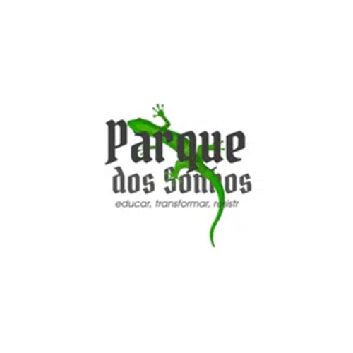 Parque dos Sonhos logo with green gecko and tagline educar, transformar, resistir