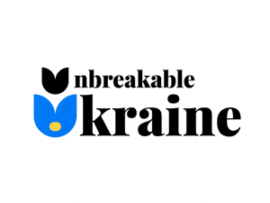 Unbreakable Ukraine logo – symbol of resilience and strength with stylized flower design.