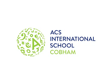 ACS International School Cobham – Global Education and Community Collaboration Logo of ACS International School Cobham in Surrey, England, featuring a green globe made of educational symbols and the school name in blue and green text.