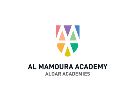 Al Mamoura Academy logo with colorful geometric shield and Aldar Academies text