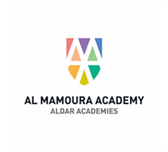 Al Mamoura Academy logo with colorful geometric shield and Aldar Academies text
