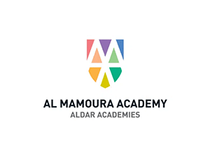 Al Mamoura Academy logo with colorful geometric shield and Aldar Academies text