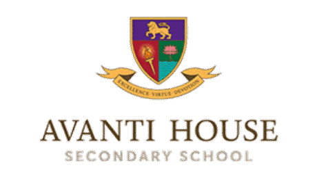 Avanti House Secondary School logo with crest featuring lion, torch, and lotus symbols