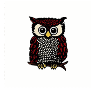 Illustrated owl logo featuring red and white feathers with large eyes, symbolizing wisdom, learning, and knowledge.