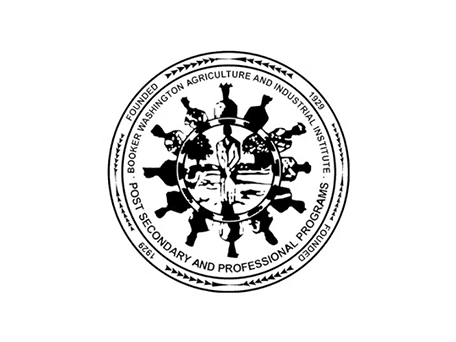 Booker T. Washington Agriculture and Industrial Institute – Education, Industry, and Progress Emblem of Booker T. Washington Agriculture and Industrial Institute featuring a circular seal with silhouettes symbolizing education, industry, and progress.