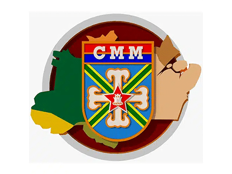 CMM School Logo CMM school emblem with colourful shield and map outline background