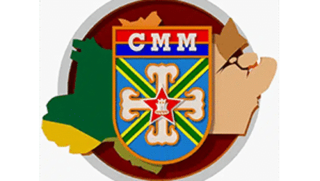 CMM school emblem with colourful shield and map outline background