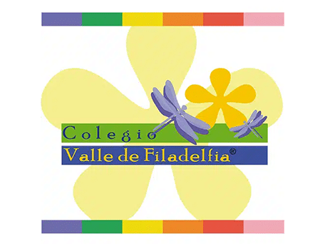 Colegio Valle de Filadelfia Logo Colegio Valle de Filadelfia logo with dragonflies and yellow flower design