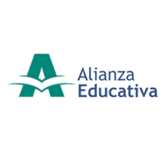 Alianza Educativa logo with stylized letter A and open book design